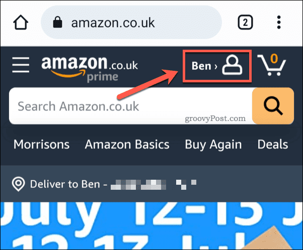 Докоснете иконата на профила на Amazon