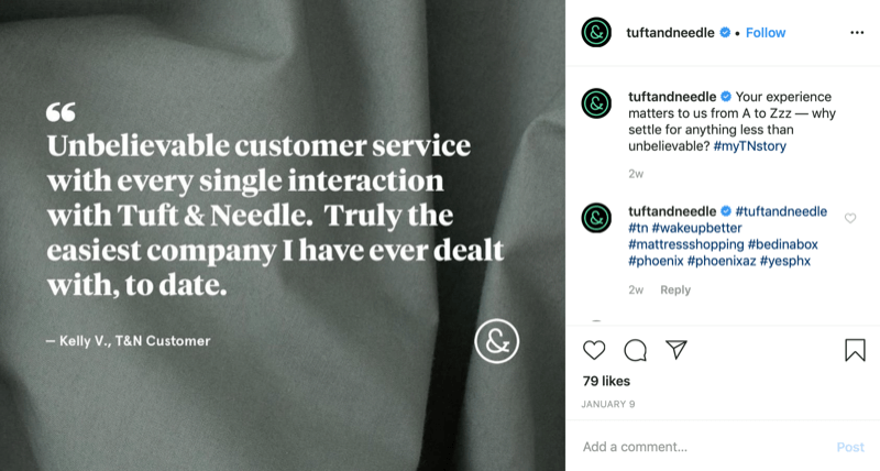 графика на офертите на клиента от акаунта на Tuft and Needle Instagram