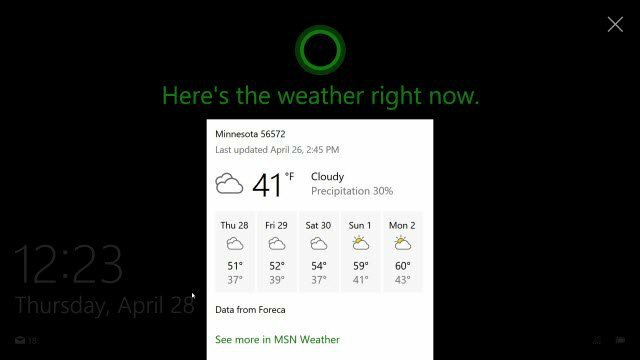 Cortana на заключен екран Windows 10