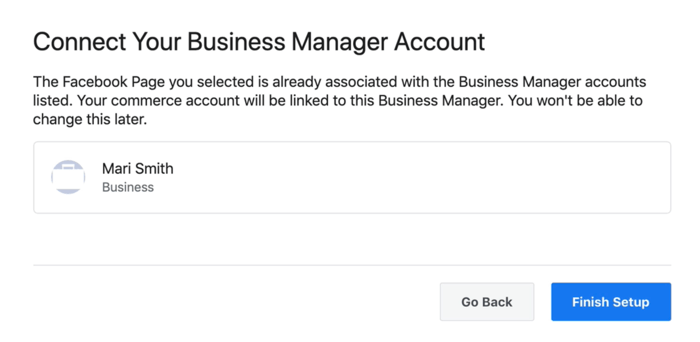 опция за свързване на вашия акаунт за бизнес мениджър във facebook с търговския ви акаунт във facebook