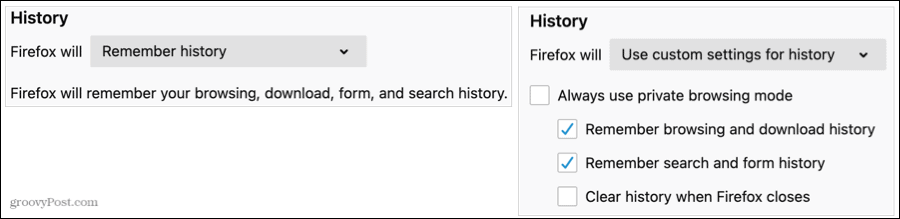 Настройки на историята във Firefox