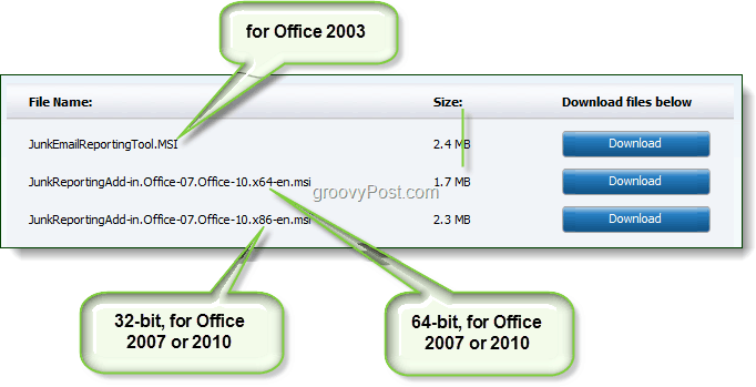 изтеглете инструмент за отчитане на нежелана поща за Office 2003, Office 2007 или Office 2010