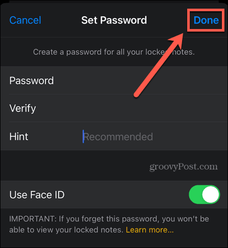 iphone задайте парола за бележки