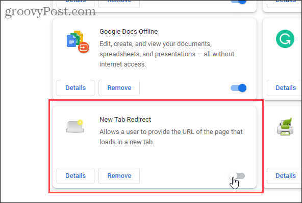 Деактивирайте разширението за пренасочване на нов раздел в Chrome