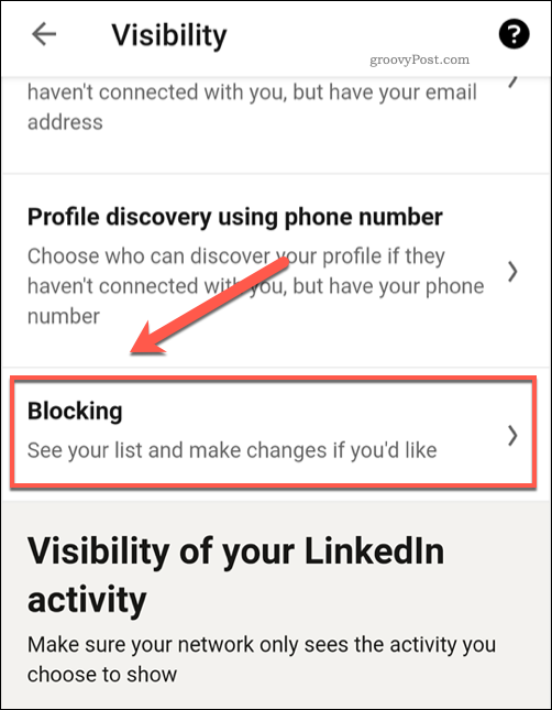Менюто за блокирани потребителски настройки на LinkedIn