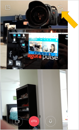 Докоснете иконата на двойна стрелка в горния десен ъгъл на екрана, за да превключите към задната камера по всяко време по време на видео чата на живо в Instagram.
