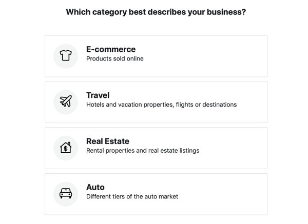 Използвайте инструмента за настройка на събития във Facebook, стъпка 19, опции за индустриални категории за вашия Facebook Ads каталог