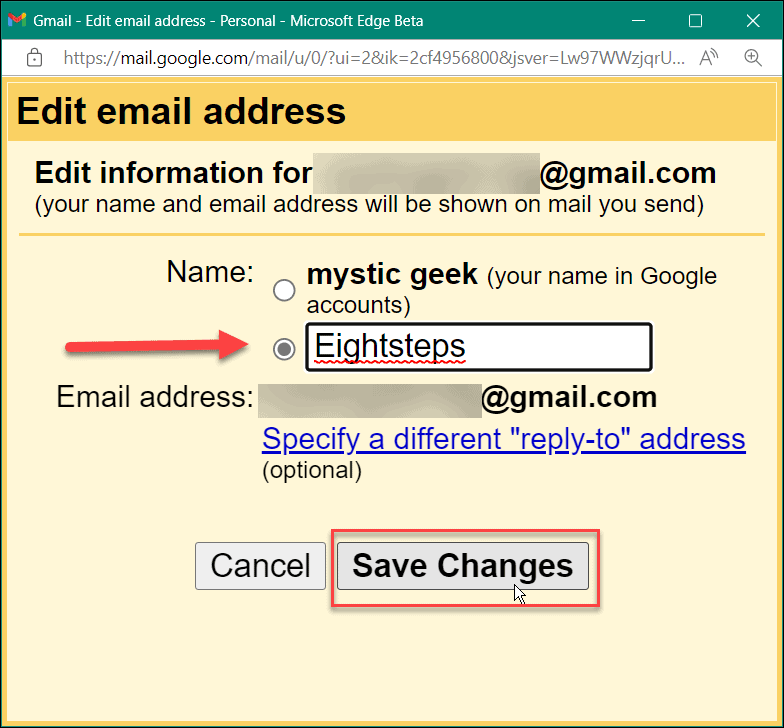 Как да промените името в gmail