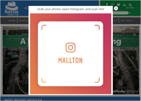 Изскачащ изход с етикет с име в Instagram.