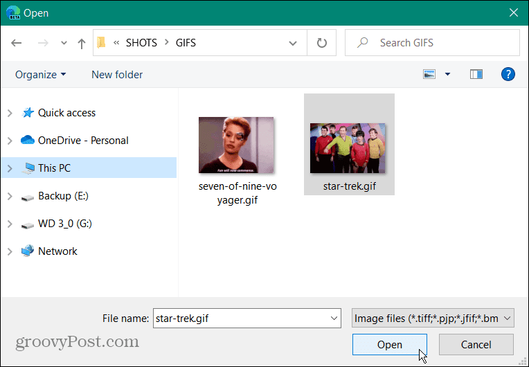 намерете анимиран GIF във File Explorer