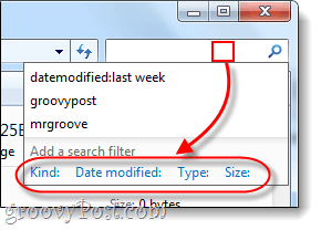 филтри за търсене в Windows 7