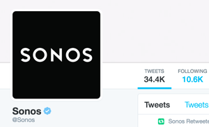 Профилът на Sonos Twitter е проверен и показва синята значка, потвърдена от Twitter.