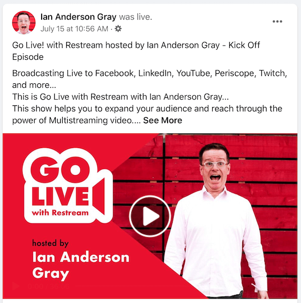 Публикуване на видео на живо във Facebook за Ian Anderson Gray