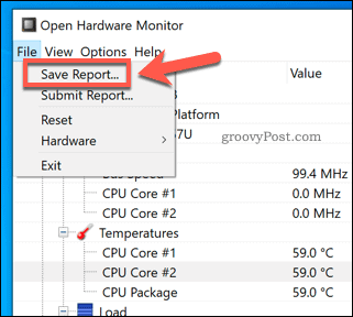 Запазване на отчет за отворен монитор на хардуер
