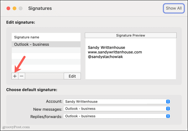 Добавете нов подпис в Outlook на Mac