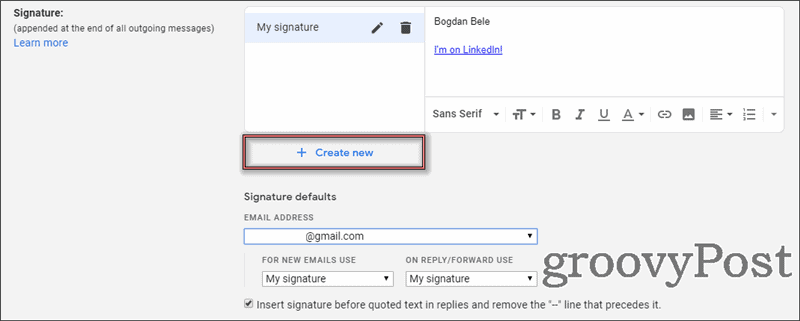 Настройки за множество подписи в Gmail нови