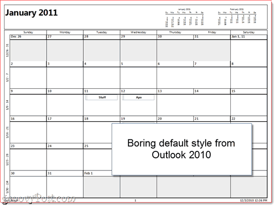 Изпечатан календар на Outlook