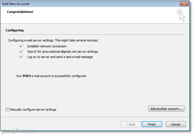 Outlook 2010 автоматично открива conection и се свързва с настройки