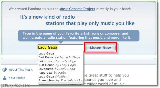 слушайте безплатно Lady Gaga в pandora.com