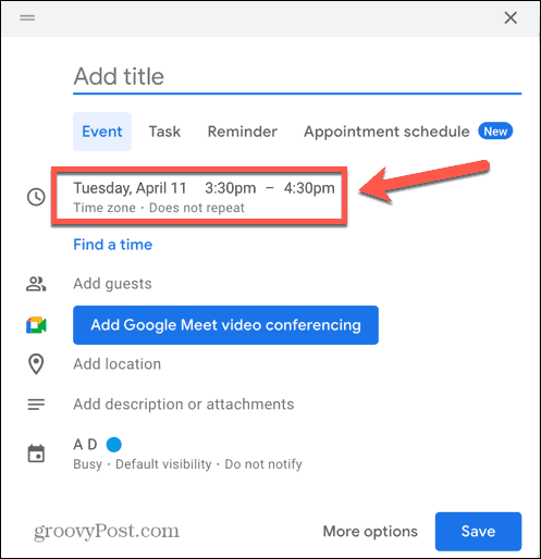 дата и час в календара на Google