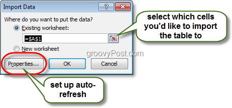 Инструмент за данни на Importa в Excel 2010