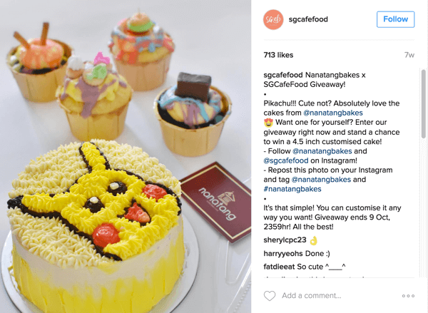 Сингапурското Café Food популяризира раздаването на Nanatang Bakes чрез своя акаунт в Instagram.