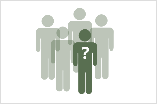 Група във Facebook трябва да се обърне към нишова аудитория. В група от пет символа за лице четири са светлозелени и полупрозрачни, а един е тъмно зелен с бял въпросителен знак на гърдите.