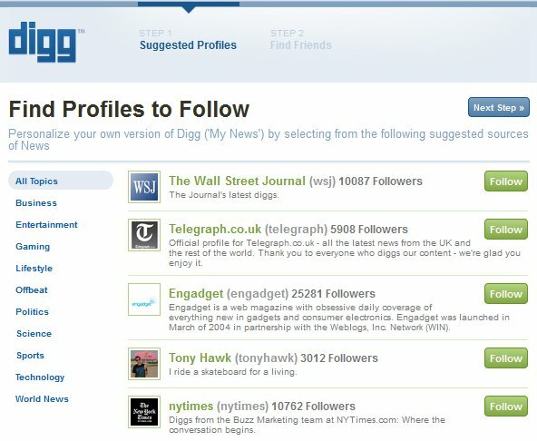 Ново влизане в Digg - Стъпка 1 - Намерете профили