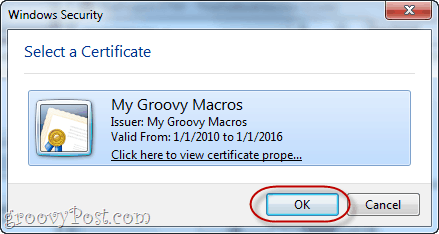 Създайте самоподписан цифров сертификат в Office 2010