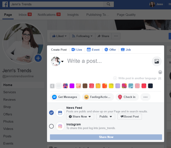 Как да кръстосате публикации в Instagram от Facebook на десктоп, стъпка 2, опция за кръстосано публикуване в Instagram от вашата публикация във Facebook