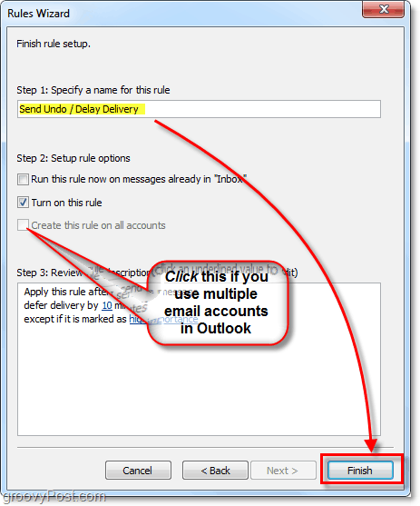 назовете вашето правило за Outlook 2010