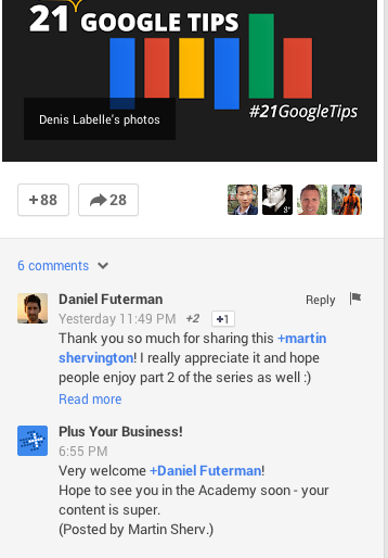 google + публикуване на бизнес коментар