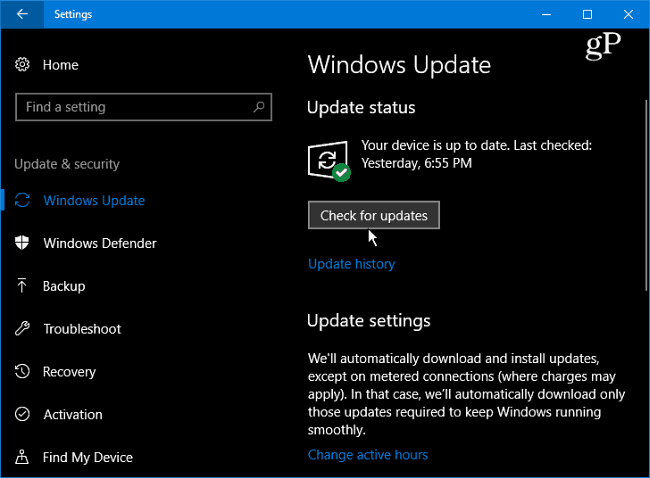 1 Windows 10 Проверете за актуализации