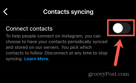 синхронизирането на контактите в instagram е изключено