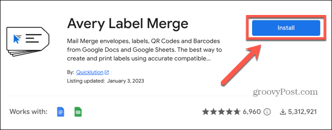 google sheets инсталирайте avery label merge