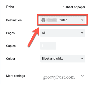 дестинация за печат на google sheets