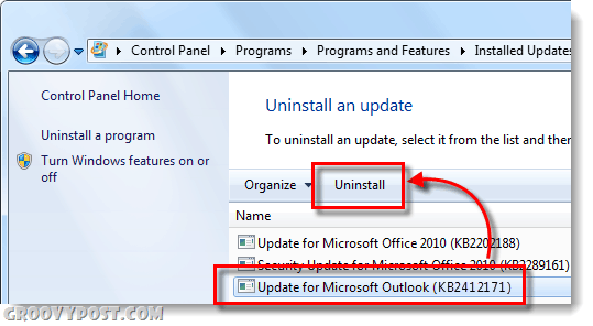 изтрийте kb2412171 на Windows 7 изглед