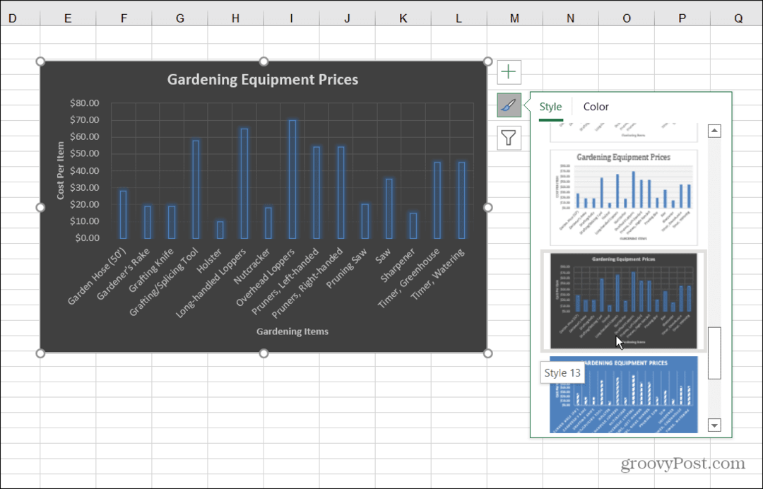 Стилове на стълбови диаграми Excel