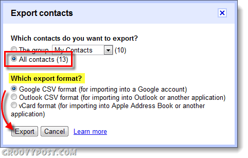 експорт на google приложения тип gmail контакти