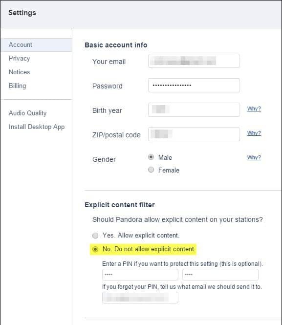 Как да блокирам изричното съдържание в Pandora