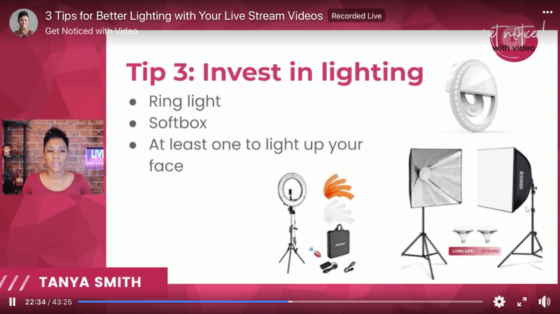 екранна снимка на съвети за видео осветление, за да подобрите предаванията си на живо