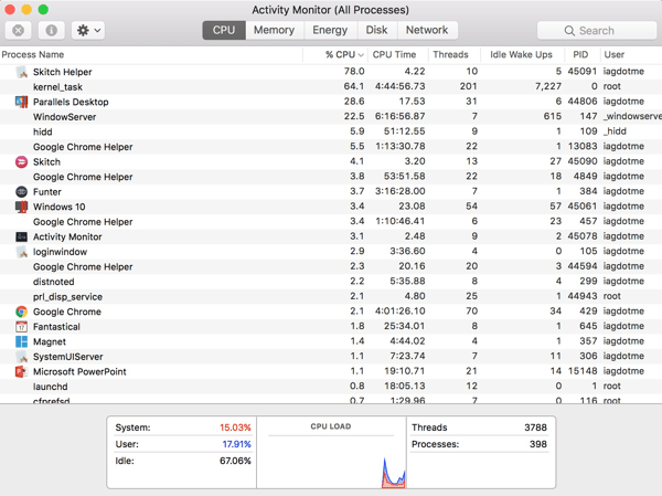 Отворете Activity Monitor, за да видите кои приложения се изпълняват на вашия Mac.