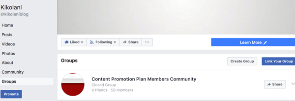 Свързаната ви група ще се появи в раздела Групи на страницата ви във Facebook.