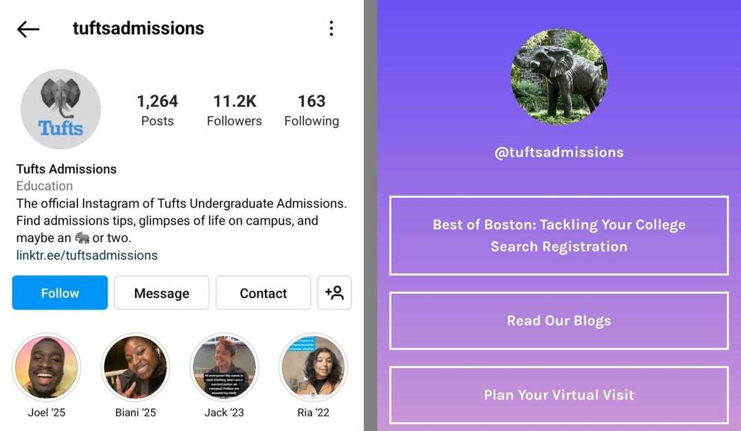 instagram-bio-tuftsadmissions-пример за висше образование