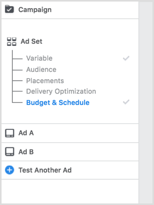 Изберете разпределение на бюджета, когато разделяте тестова рекламна реклама.