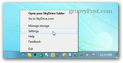 Меню SkyDrive