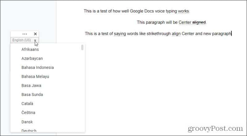 google docs езици за гласово писане -