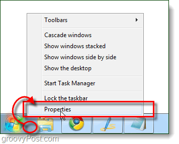 свойства на лентата на задачите от Windows 7