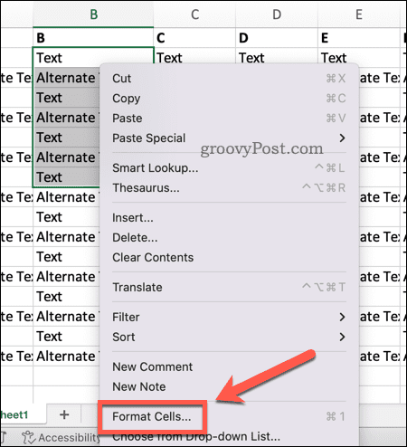 Отворете Форматиране на клетки в Excel
