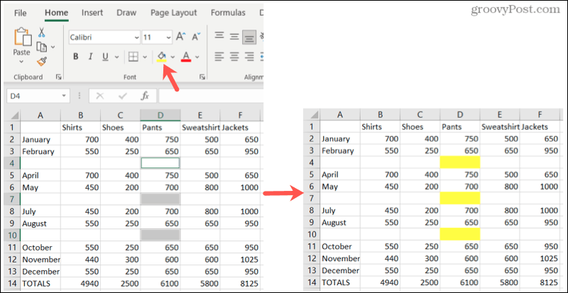 Маркирайте празни полета в Excel